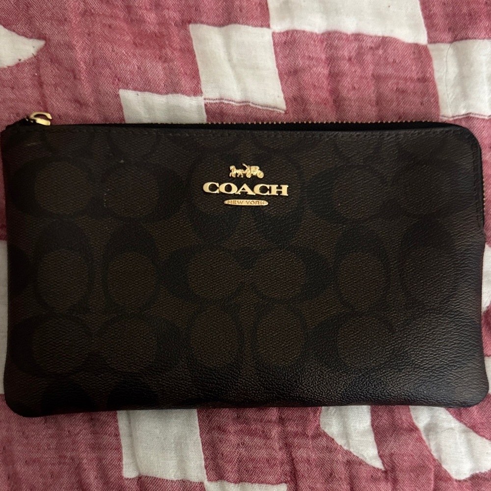 Coach Dark Brown Logo Wristlet